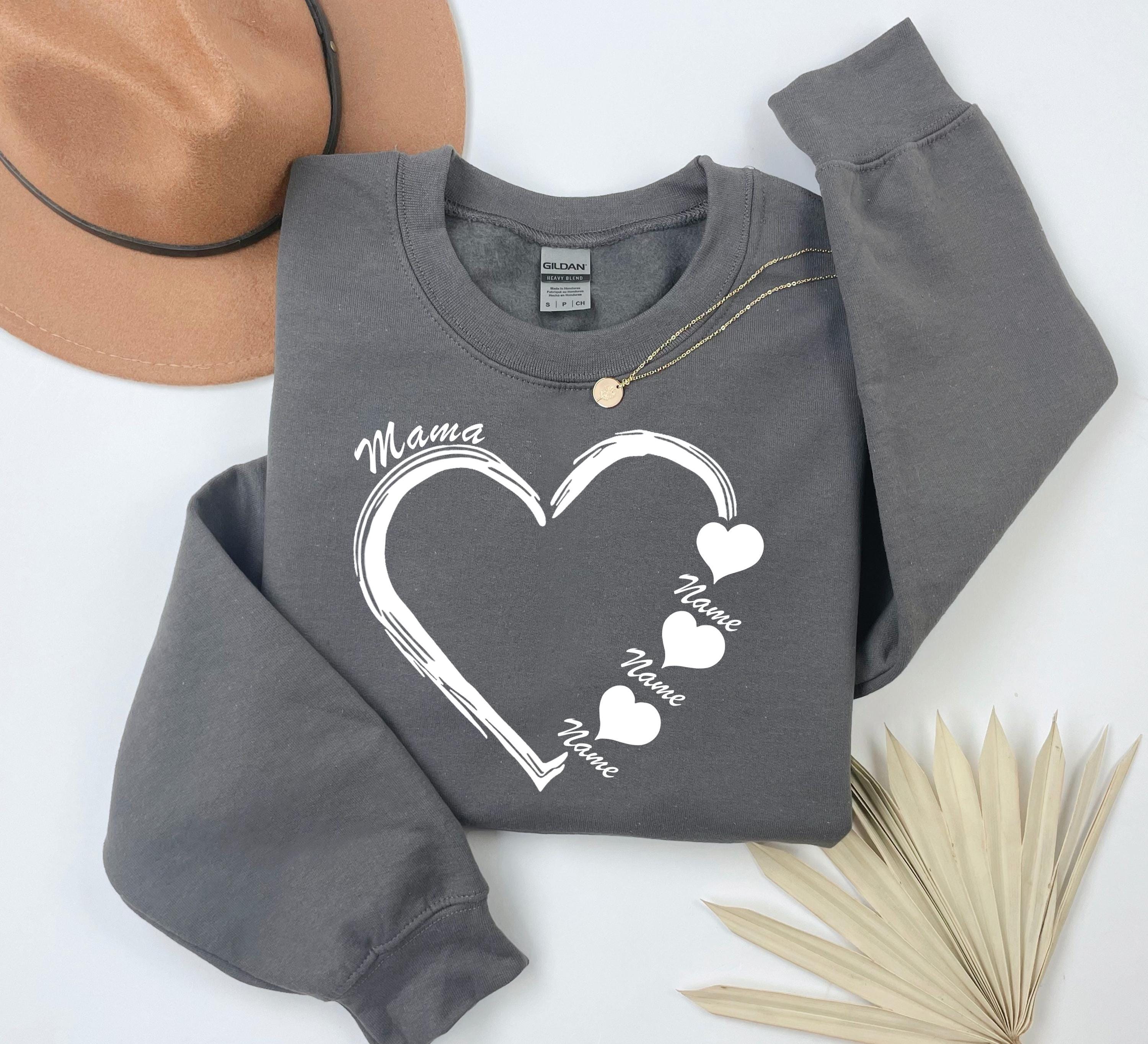 Custom Mama Sweatshirt Heart Kids Name , Personalized Mom Shirt, Mothers Day Gift, Pregnancy Sweater, Gift for Mom