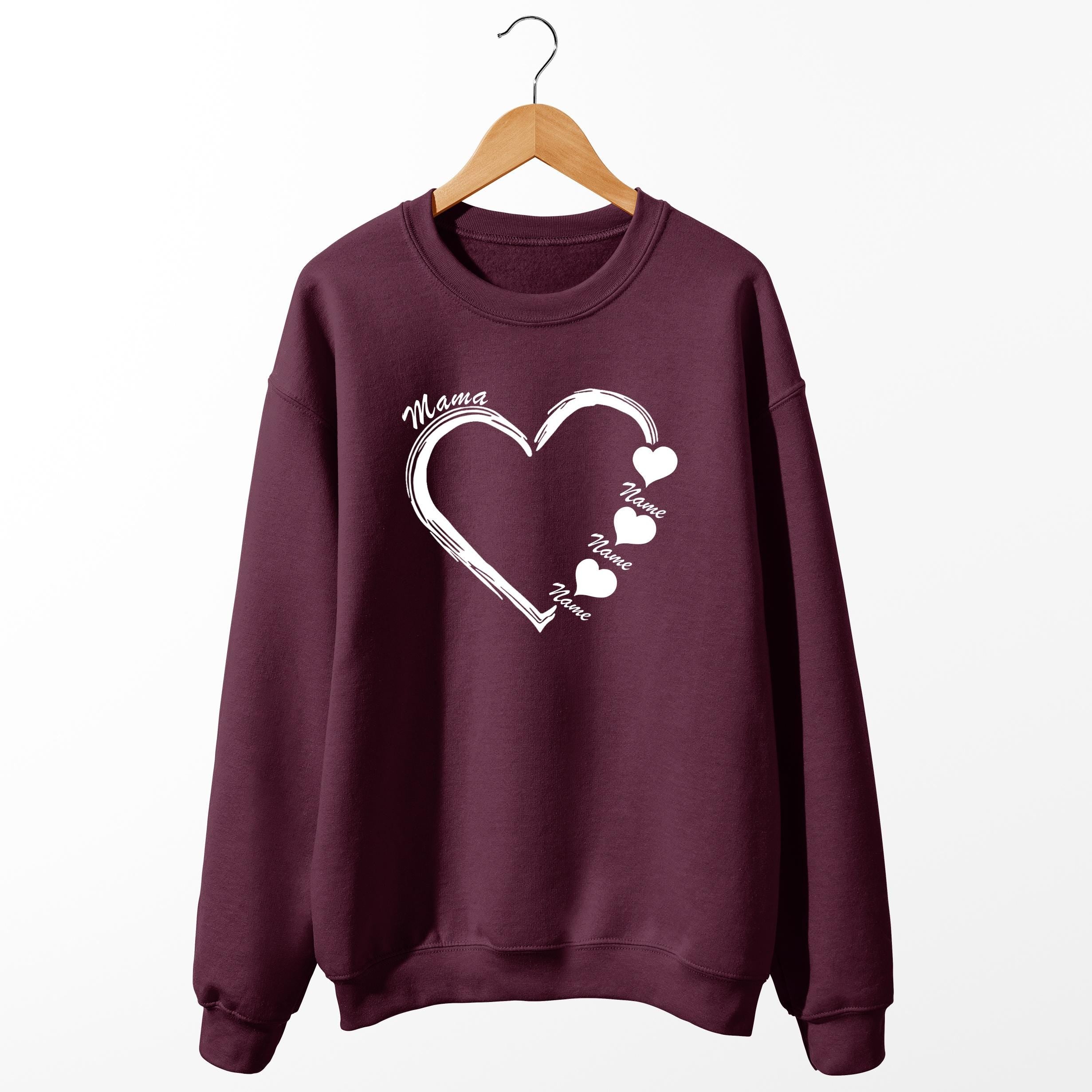 Custom Mama Sweatshirt Heart Kids Name , Personalized Mom Shirt, Mothers Day Gift, Pregnancy Sweater, Gift for Mom