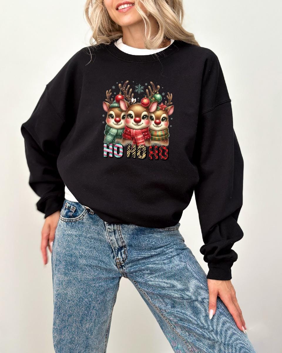 Christmas Sweatshirt Ho Ho Ho Deers