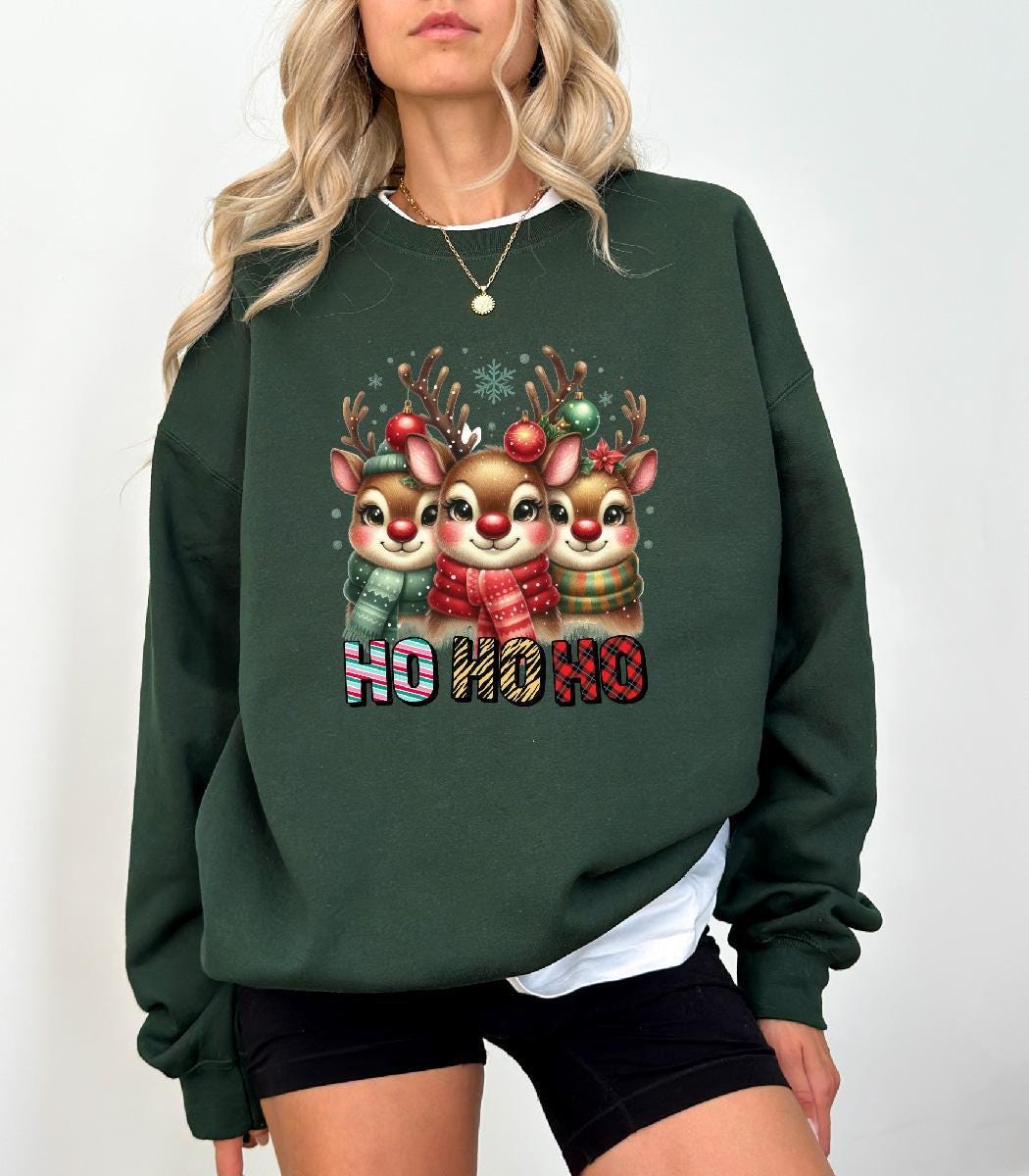 Christmas Sweatshirt Ho Ho Ho Deers