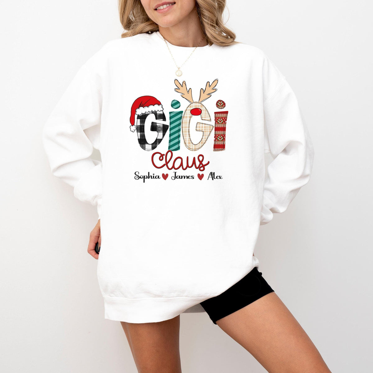 Custom Gigi Claus Sweatshirt, Christmas Grandma Claus Sweatshirt, Grandma Sweater, Custom Nana And Grandkids Sweatshirt, Gifts For Nana Gigi