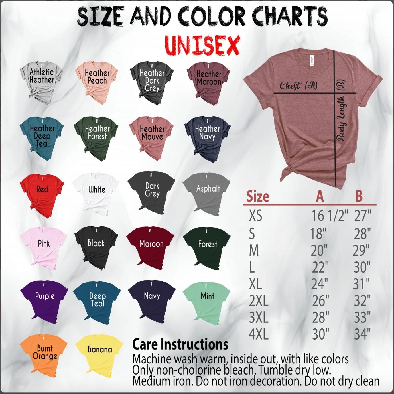 the size and color chart for a women&#39;s t - shirt